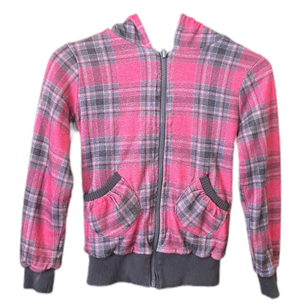 Spoiled‎ Girls Grey And Pink Sherpa Plaid Reversible Jacket sz S